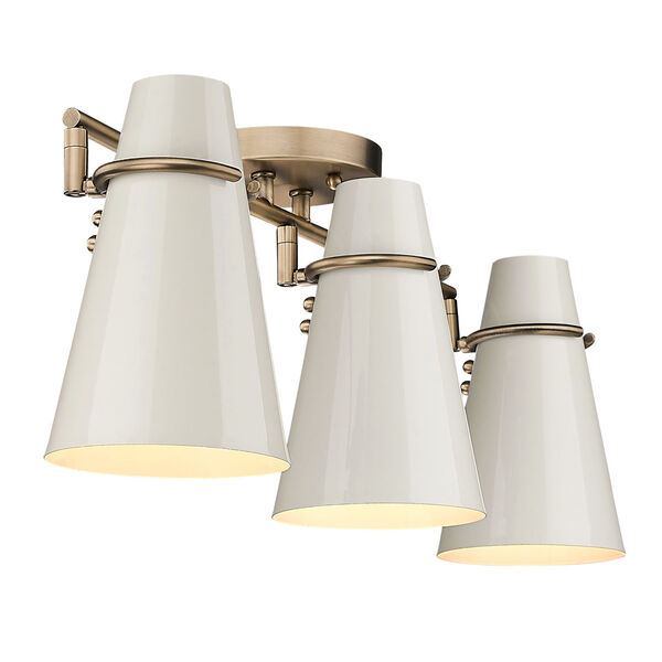 Reeva White and Modern Brass Three-Light Semi-Flush Mount, image 5